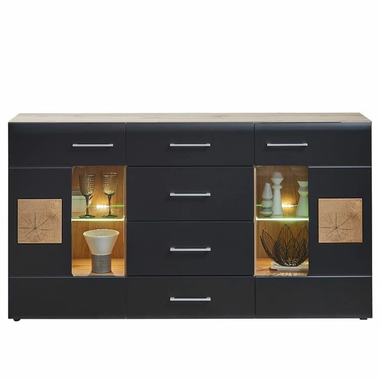 loftscape Loftscape Buffet Belloc – Avec éclairage – Noir mat / Imitation chêne