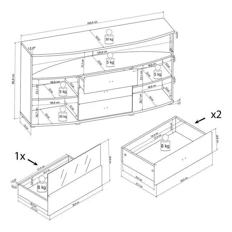Loftscape Loftscape Buffet Jaguare – Blanc Brillant / Imitation Chêne Ribbeck