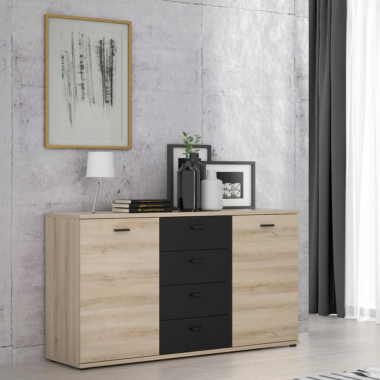 Loftscape Loftscape Buffet Piemont I – Noir / Imitation Chêne Bianco