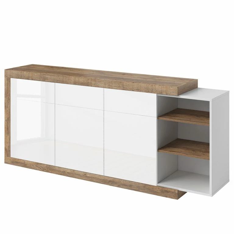 Loftscape Loftscape Buffet Shipley I – Blanc Brillant / Imitation Chêne