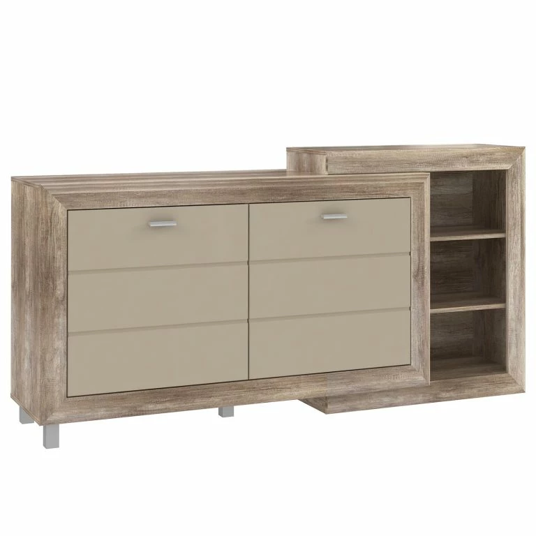 loftscape Loftscape Buffet Verdille – Beige brillant / Imitation chêne antique