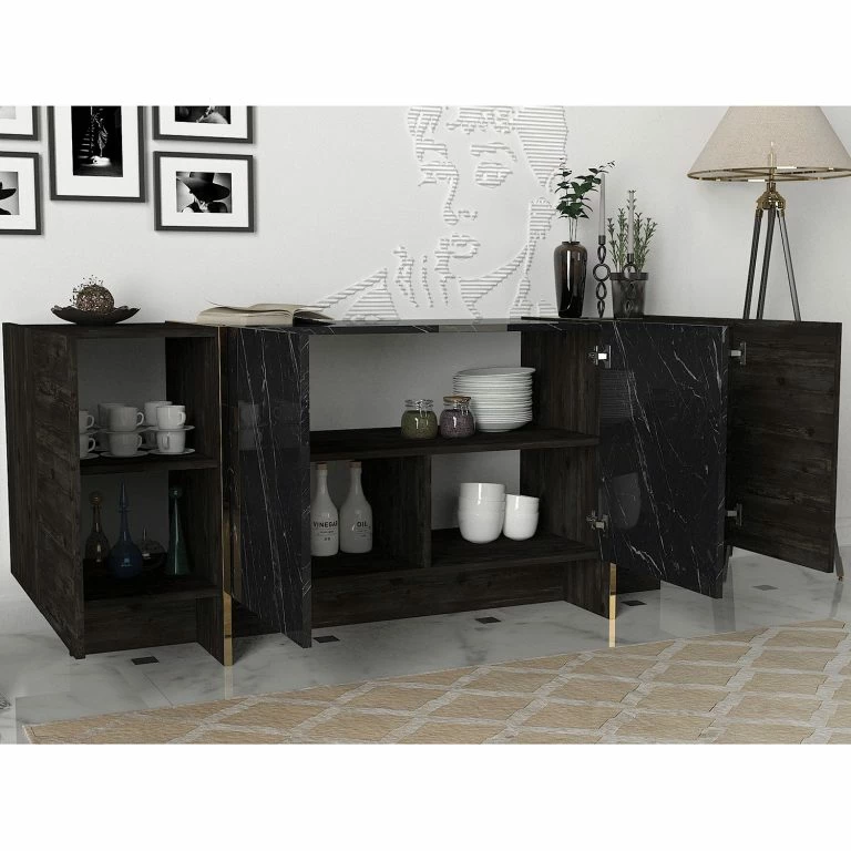 Loftscape Loftscape Buffet Vidal – Imitation Marbre Noir / Doré