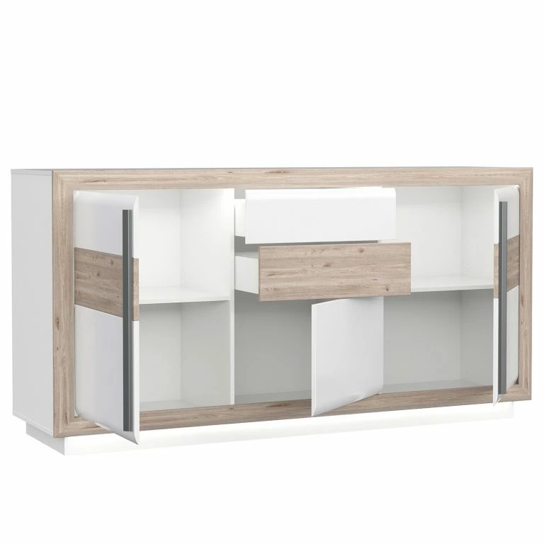 Loftscape Loftscape Buffet Wilander – Éclairage Inclus – Blanc Brillant / Imitation Chêne Nelson