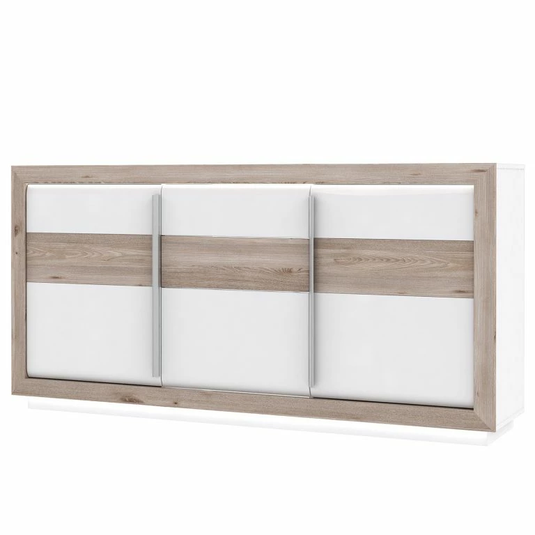 Loftscape Loftscape Buffet Wilander – Éclairage Inclus – Blanc Brillant / Imitation Chêne Nelson