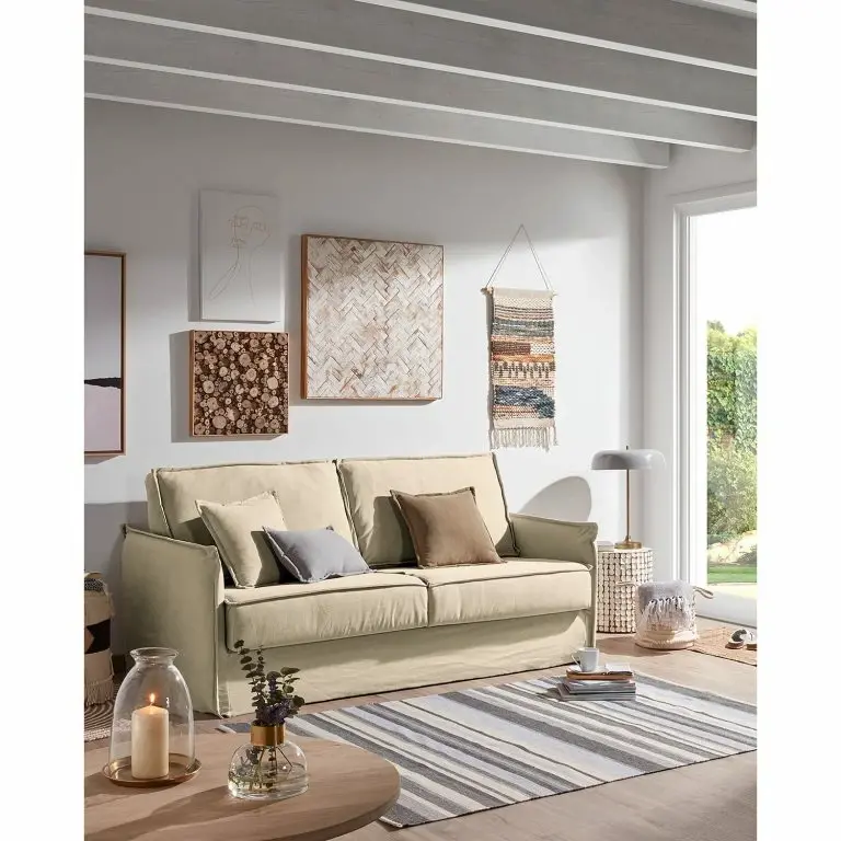 Loftscape Loftscape Canapé Convertible Gunn – Lin – Lin Blina: Taupe – Largeur : 202 Cm