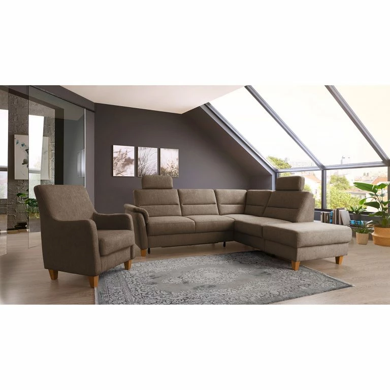 Loftscape Loftscape Canapé D’angle Baulon II – Tissage à Plat – Tissu Ama: Nougat – Méridienne Longue à Droite (vue De Face) – Sans Fonction Couchage