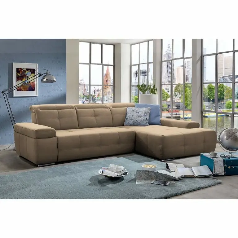 Loftscape Loftscape Canapé D’angle Beutin – Tissage à Plat – Tissu Olea: Taupe – Méridienne Courte à Droite (vue De Face) – Sans Fonction Couchage