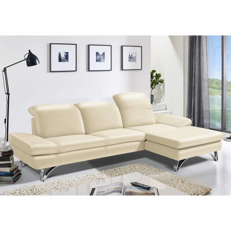 Loftscape Loftscape Canapé D’angle Buin – Cuir Véritable – Cuir Canela: Blanc – Méridienne Courte à Droite (vue De Face)