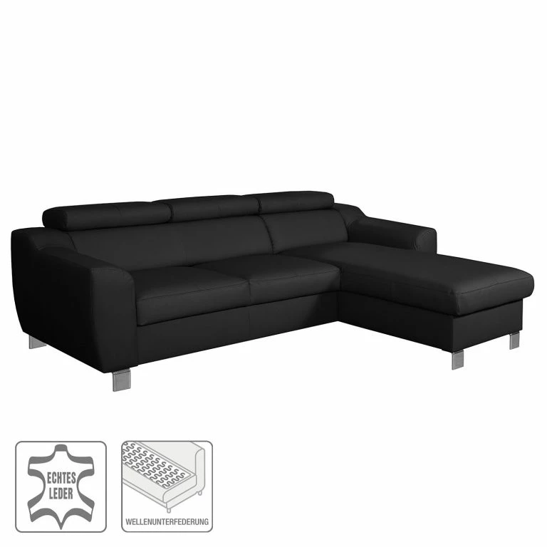 Loftscape Loftscape Canapé D’angle Burnside I – Cuir Véritable / Imitation Cuir – Noir – Méridienne Courte à Droite (vue De Face) – Sans Fonction Couchage