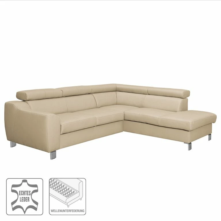 Loftscape Loftscape Canapé D’angle Burnside II – Cuir Véritable / Imitation Cuir – Beige Chaud – Méridienne Longue à Droite (vue De Face) – Sans Fonction Couchage