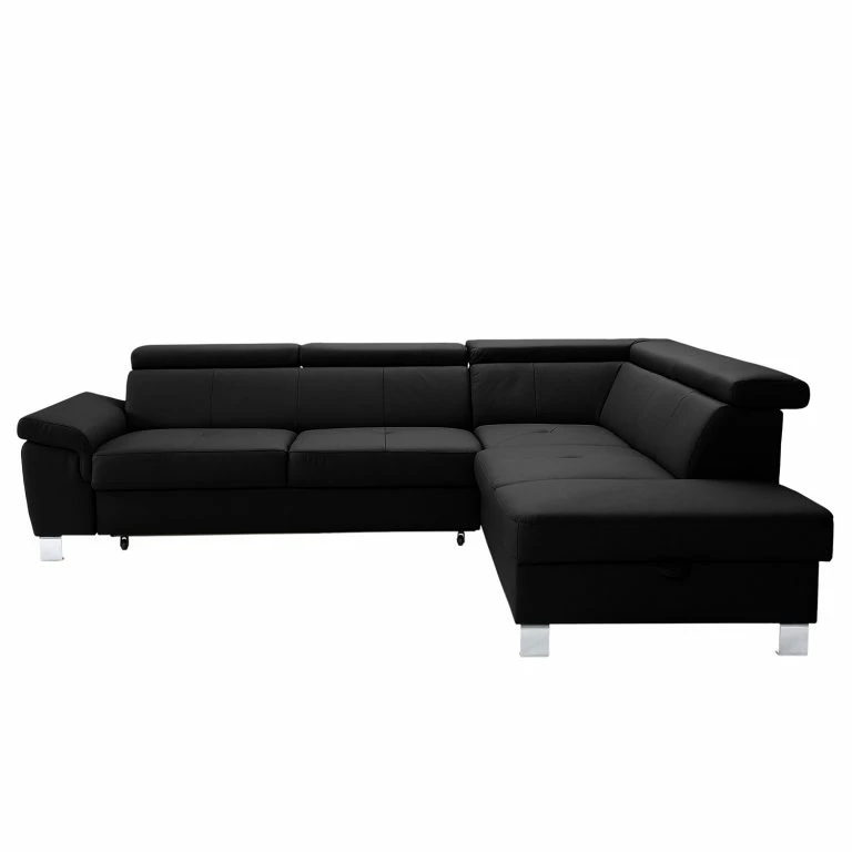 Loftscape Loftscape Canapé D’angle Busene – Cuir Véritable – Cuir Moja: Noir – Méridienne Longue à Droite (vue De Face) – Avec Fonction Couchage