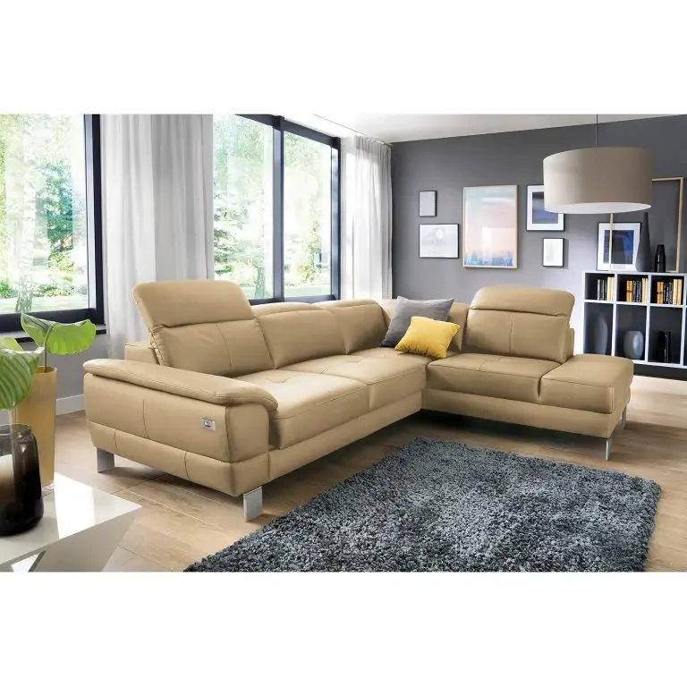 Loftscape Loftscape Canapé D’angle Bussy – Cuir Véritable – Cuir Poas: Cappuccino – Méridienne Longue à Droite (vue De Face) – Sans Fonction Couchage