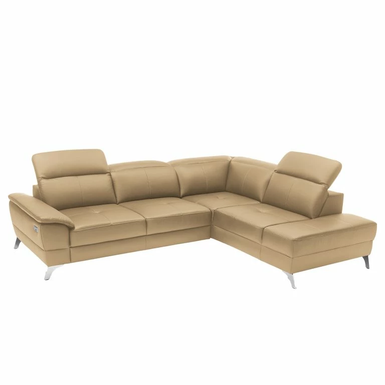 Loftscape Loftscape Canapé D’angle Bussy – Cuir Véritable – Cuir Poas: Cappuccino – Méridienne Longue à Droite (vue De Face) – Sans Fonction Couchage