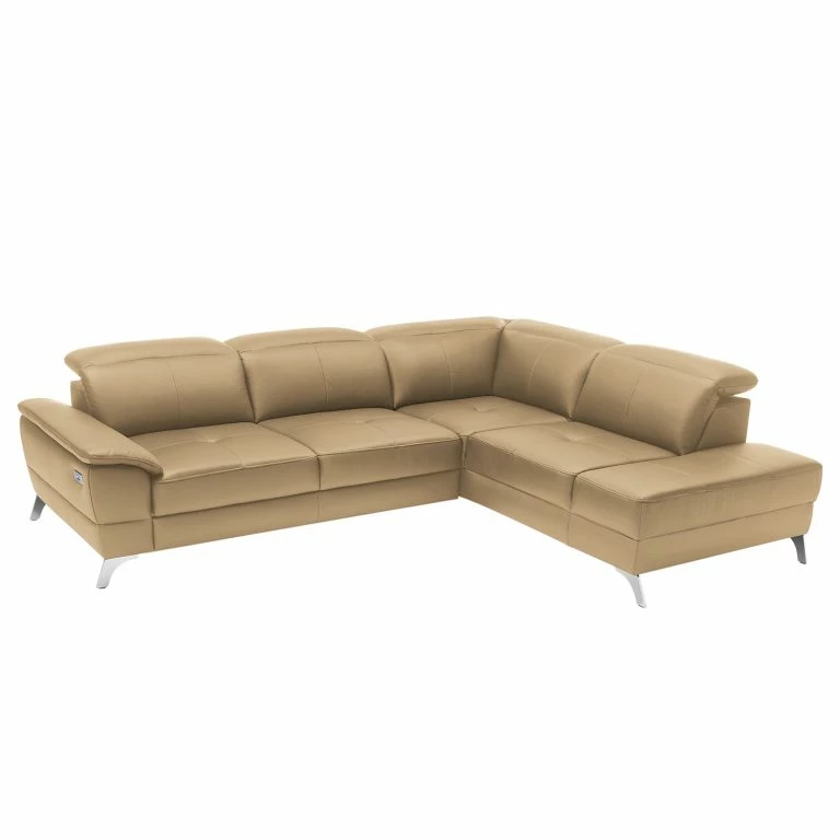 loftscape Loftscape Canapé d’angle Bussy – Cuir véritable – Cuir Poas: Cappuccino – Méridienne longue à droite (vue de face) – Sans fonction couchage