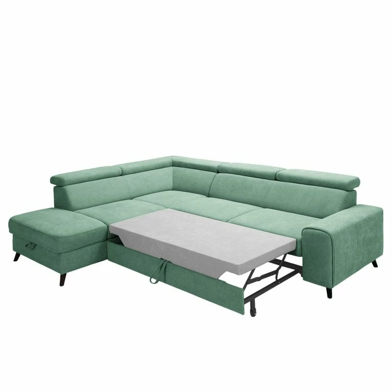 Loftscape Loftscape Canapé D’angle Cadima I – Microfibre – Microfibre Enza: Vert Menthe – Méridienne Longue à Gauche (vue De Face) – Avec Fonction Couchage