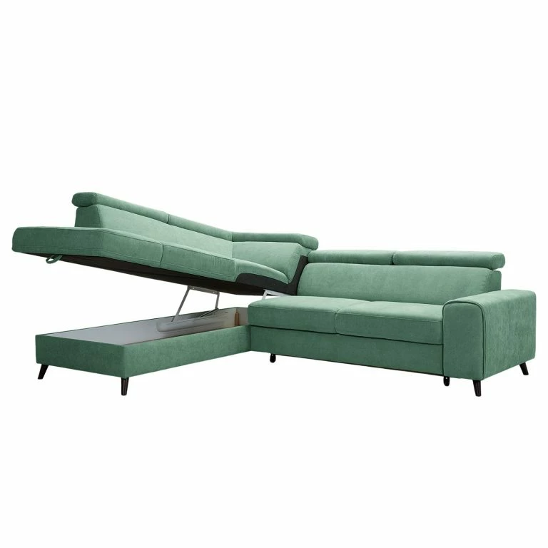 Loftscape Loftscape Canapé D’angle Cadima I – Microfibre – Microfibre Enza: Vert Menthe – Méridienne Longue à Gauche (vue De Face) – Avec Fonction Couchage