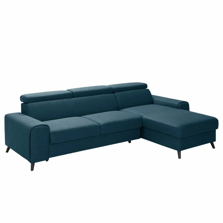 loftscape Loftscape Canapé d’angle Cadima II – Tissu – Tissu Cavo: Bleu marine – Méridienne courte à droite (vue de face) – Avec fonction couchage