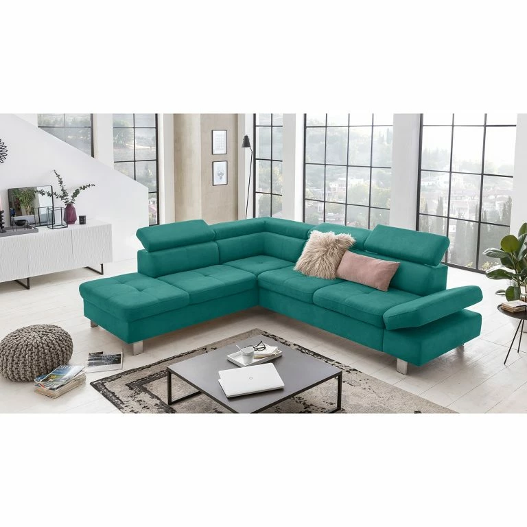Loftscape Loftscape Canapé D’angle Calau – Microfibre – Microfibre Enza: Turquoise – Méridienne Longue à Gauche (vue De Face) – Avec Fonction Couchage