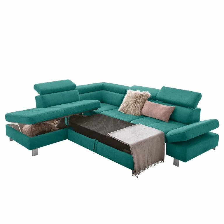 Loftscape Loftscape Canapé D’angle Calau – Microfibre – Microfibre Enza: Turquoise – Méridienne Longue à Gauche (vue De Face) – Avec Fonction Couchage