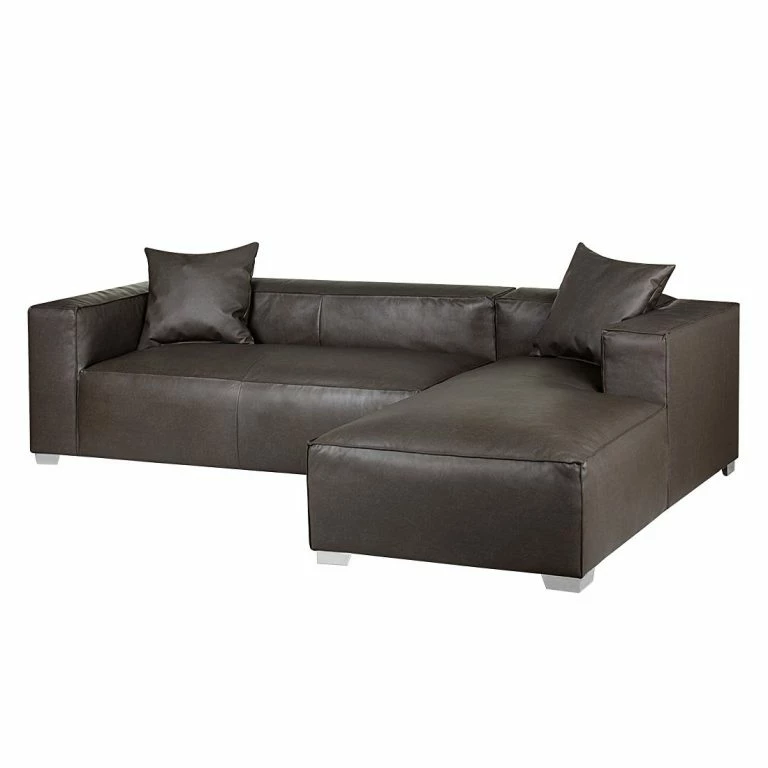 Loftscape Loftscape Canapé D’angle Calli – Cuir Synthétique Marron Foncé – Méridienne à Droite (vue De Face)