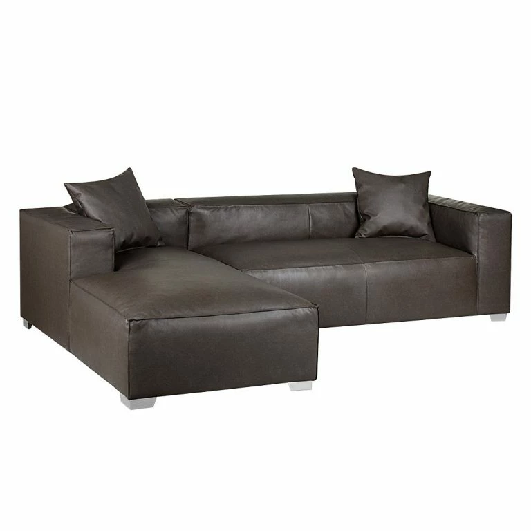 Loftscape Loftscape Canapé D’angle Calli – Cuir Synthétique Marron Foncé – Méridienne à Gauche (vue De Face)