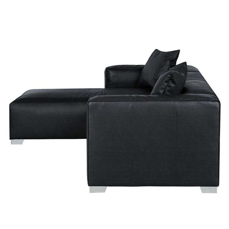 Loftscape Loftscape Canapé D’angle Calli – Cuir Synthétique Noir – Méridienne à Gauche (vue De Face)