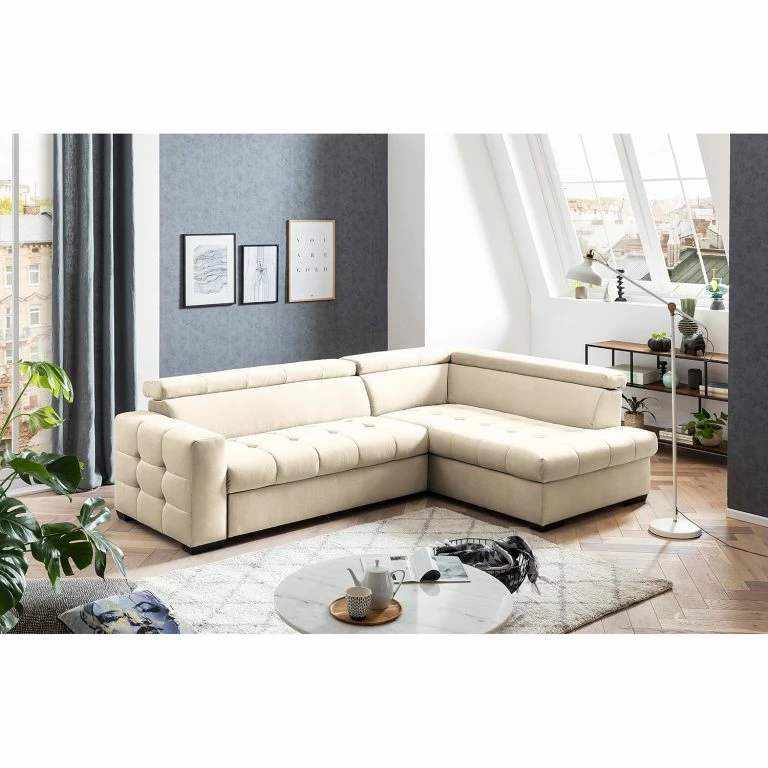 Loftscape Loftscape Canapé D’angle Eloise – Microfibre – Microfibre Faria: Cachemire – Méridienne Longue à Droite (vue De Face) – Sans Fonction Couchage