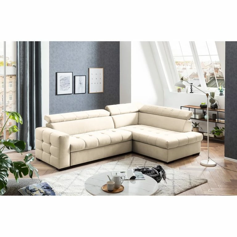 Loftscape Loftscape Canapé D’angle Eloise – Microfibre – Microfibre Faria: Cachemire – Méridienne Longue à Droite (vue De Face) – Sans Fonction Couchage