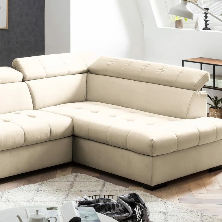 Loftscape Loftscape Canapé D’angle Eloise – Microfibre – Microfibre Faria: Cachemire – Méridienne Longue à Droite (vue De Face) – Sans Fonction Couchage