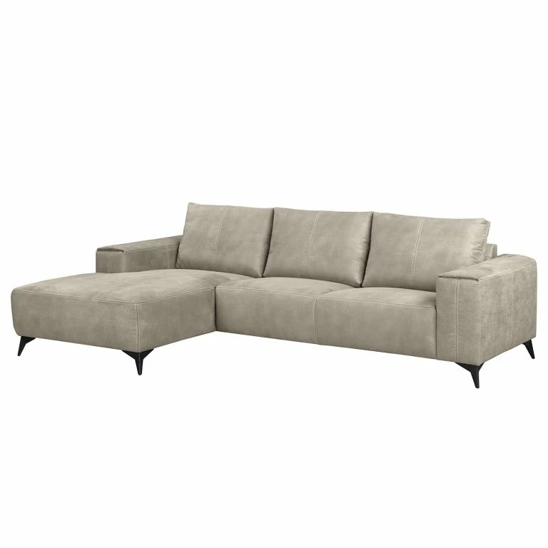 loftscape Loftscape Canapé d’angle Gatsby – Aspect cuir vieilli – Microfibre Zaira: Gris argenté – Méridienne courte à gauche (vue de face)