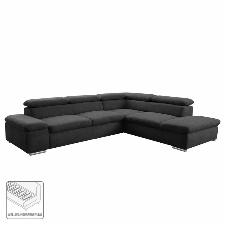 Loftscape Loftscape Canapé D’angle Glenaire I – Tissu Structuré – Noir – Méridienne Longue à Droite (vue De Face) – Sans Fonction