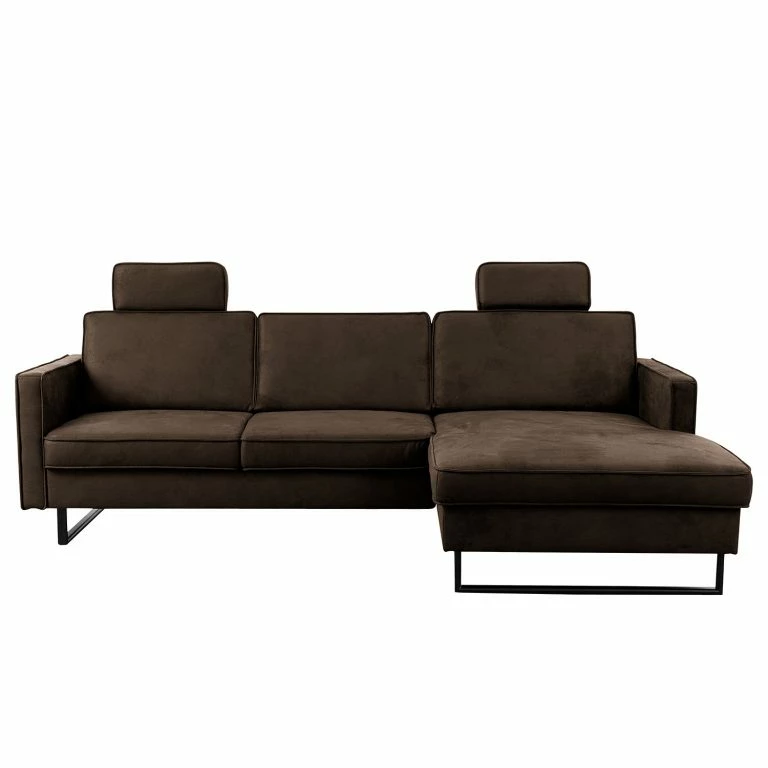 Loftscape Loftscape Canapé D’angle Godow II – Microfibre Flavie: Marron Foncé – Méridienne Courte à Droite (vue De Face)