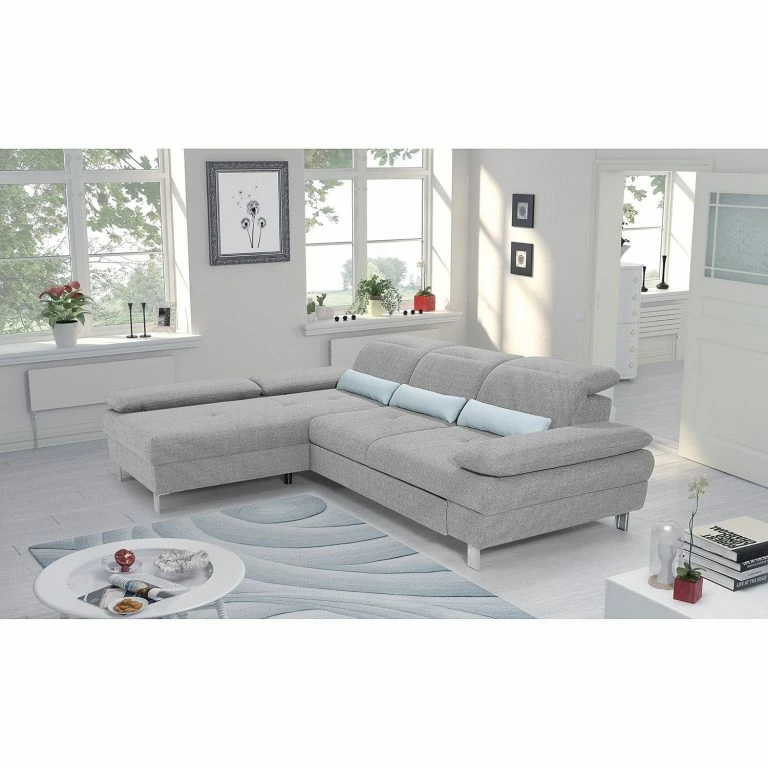 Loftscape Loftscape Canapé D’angle Granada – Gris Clair – Méridienne Courte à Gauche (vue De Face)