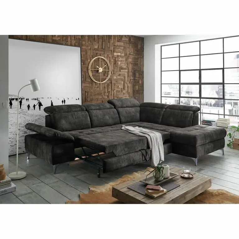 Loftscape Loftscape Canapé D’angle Groslay – Velours – Velours Insa: Gris Foncé – Méridienne Longue à Droite (vue De Face)