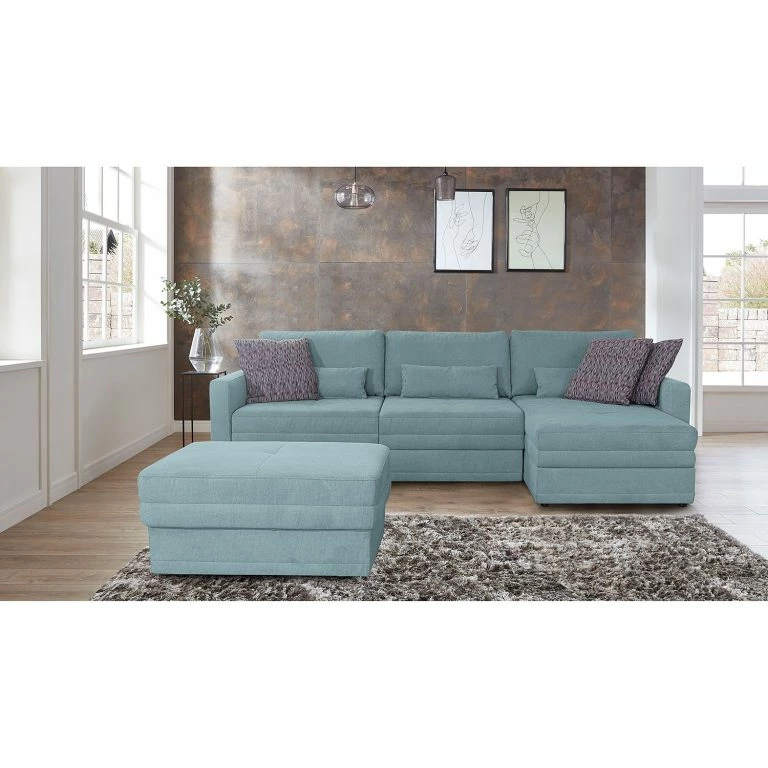 Loftscape Loftscape Canapé D’angle Guillac – Tissu – Tissu Palila: Gris Bleu – Méridienne Courte à Droite (vue De Face) – Sans Fonction Couchage