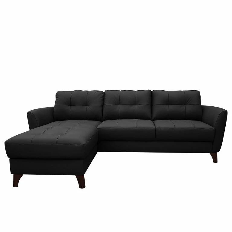 Loftscape Loftscape Canapé D’angle Heimari I – Cuir Mabel: Noir – Méridienne Courte à Gauche (vue De Face) – Avec Fonction Couchage