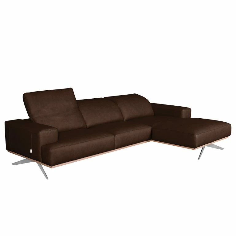 Loftscape Loftscape Canapé D’angle Iglesia – Cuir Véritable – Cuir Nadra: Marron Foncé – Méridienne Courte à Droite (vue De Face) – Argenté – Hêtre