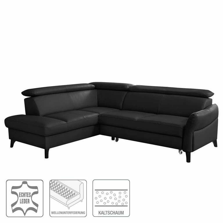 Loftscape Loftscape Canapé D’angle Junin – Cuir Véritable / Imitation Cuir – Noir – Méridienne Longue à Gauche (vue De Face) – Fonction Couchage – Coffre De Lit