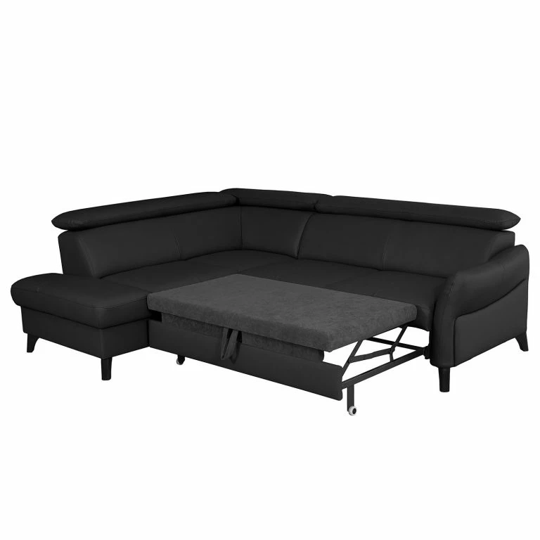 Loftscape Loftscape Canapé D’angle Junin – Cuir Véritable / Imitation Cuir – Noir – Méridienne Longue à Gauche (vue De Face) – Fonction Couchage – Coffre De Lit