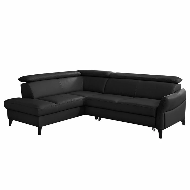 loftscape Loftscape Canapé d’angle Junin – Cuir véritable / Imitation cuir – Noir – Méridienne longue à gauche (vue de face) – Fonction couchage – Coffre de lit