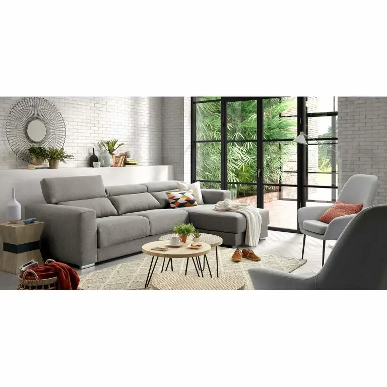 Loftscape Loftscape Canapé D’angle Karrum – Chenille – Tissu Chenille Chaja: Gris Clair – Méridienne Longue à Droite (vue De Face)