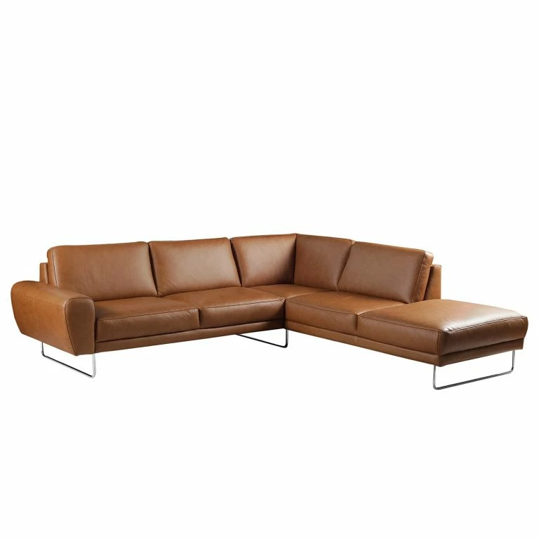 loftscape Loftscape Canapé d’angle Kerman – Cuir véritable – Cognac – Méridienne longue à droite (vue de face)