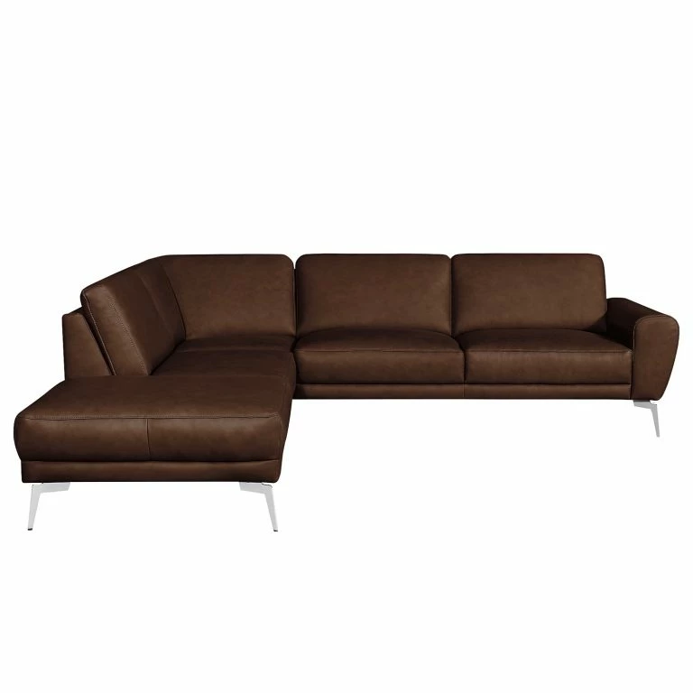 Loftscape Loftscape Canapé D’angle Kerman – Cuir Véritable – Cuir Nadra: Marron Foncé – Méridienne Longue à Gauche (vue De Face) – Chrome Brillant