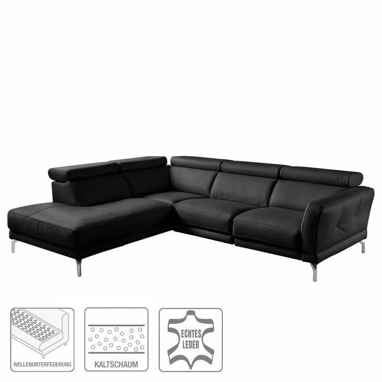 Loftscape Loftscape Canapé D’angle Lebel – Cuir Véritable – Noir – Méridienne Longue à Gauche (vue De Face) – Sans Fonction