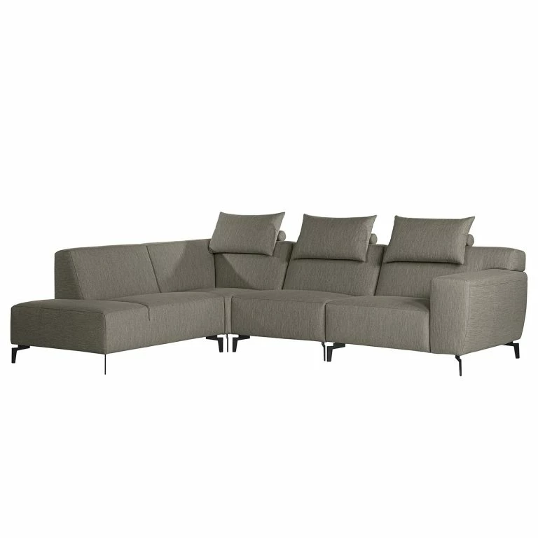 loftscape Loftscape Canapé d’angle Manot II – Tissu – Gris – Méridienne longue à gauche (vue de face) – Avec réglage de la profondeur d’assise