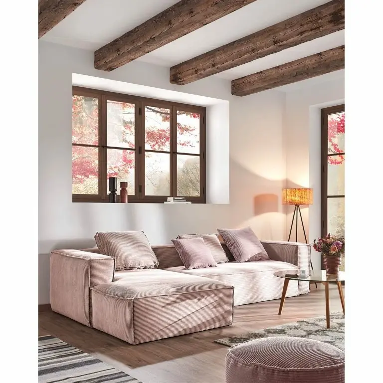 Loftscape Loftscape Canapé D’angle Marita – Velours Côtelé Lole: Mauve – Méridienne Courte à Gauche (vue De Face)