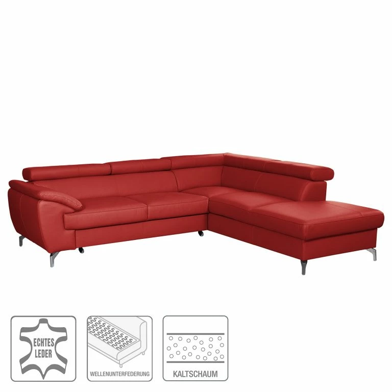 Loftscape Loftscape Canapé D’angle Martinez – Cuir Véritable / Imitation Cuir – Rouge – Méridienne Longue à Droite (vue De Face) – Fonction Couchage – Coffre De Lit
