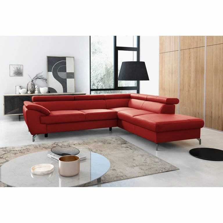 Loftscape Loftscape Canapé D’angle Martinez – Cuir Véritable / Imitation Cuir – Rouge – Méridienne Longue à Droite (vue De Face) – Fonction Couchage – Coffre De Lit