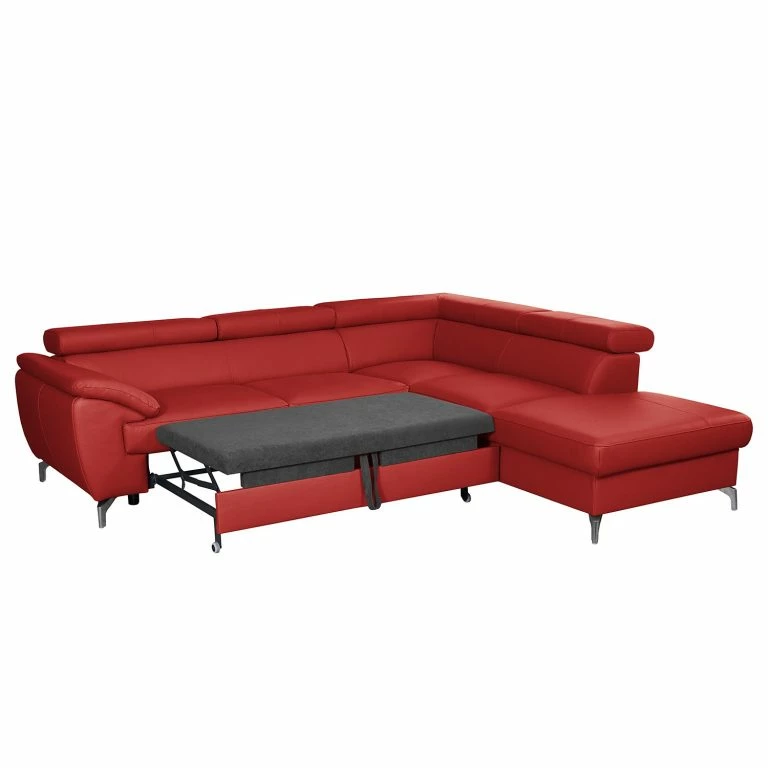 Loftscape Loftscape Canapé D’angle Martinez – Cuir Véritable / Imitation Cuir – Rouge – Méridienne Longue à Droite (vue De Face) – Fonction Couchage – Coffre De Lit