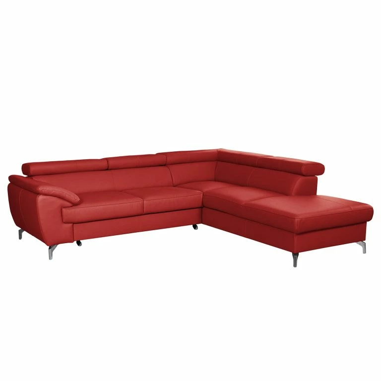 loftscape Loftscape Canapé d’angle Martinez – Cuir véritable / Imitation cuir – Rouge – Méridienne longue à droite (vue de face) – Fonction couchage – Coffre de lit